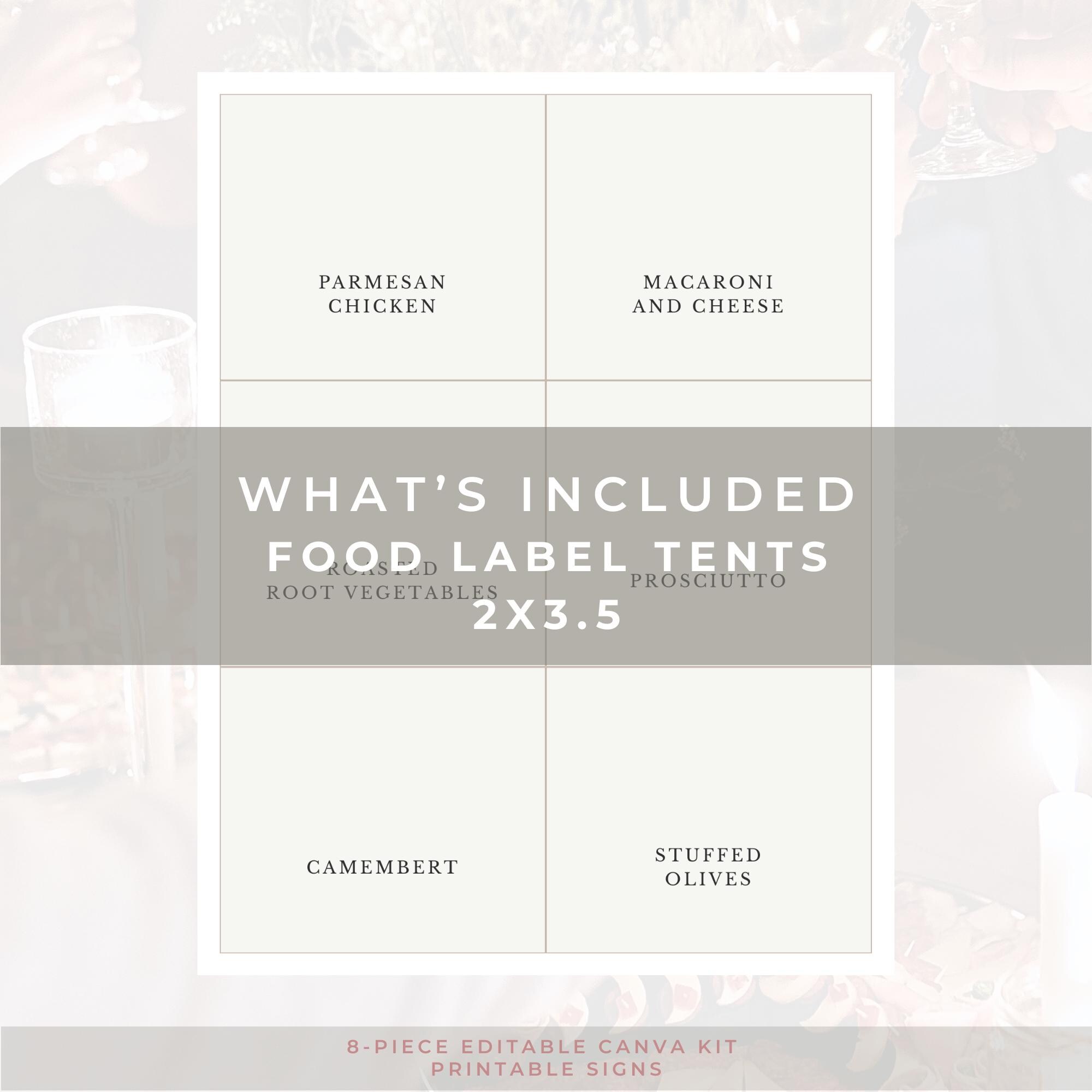 Editable Food Labels Canva Template | Minimal Neutral Placecard Style ...