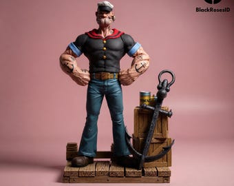 Popeye STL Modello 3D Scala 1/6 Statua del marinaio dei cartoni animati STL pre-supportato LYS