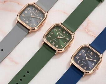 Square Women's Watch – Blue, Grey, Green Silicone Strap, Alloy Case, Quartz Wristwatch