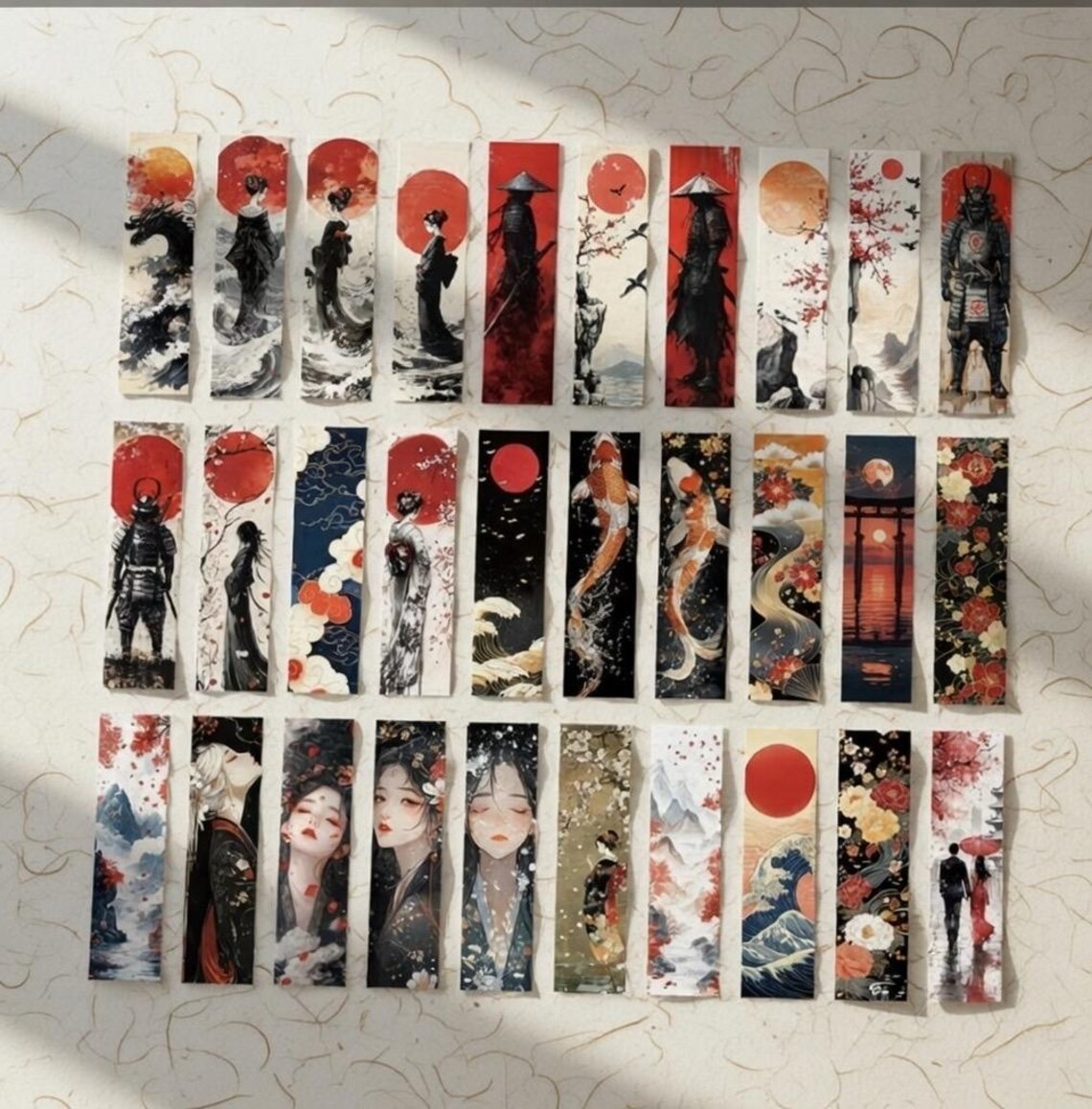 Japanese Ukiyo-e Bookmarks Set of 30 | Samurai Cherry Blossom Geisha ...