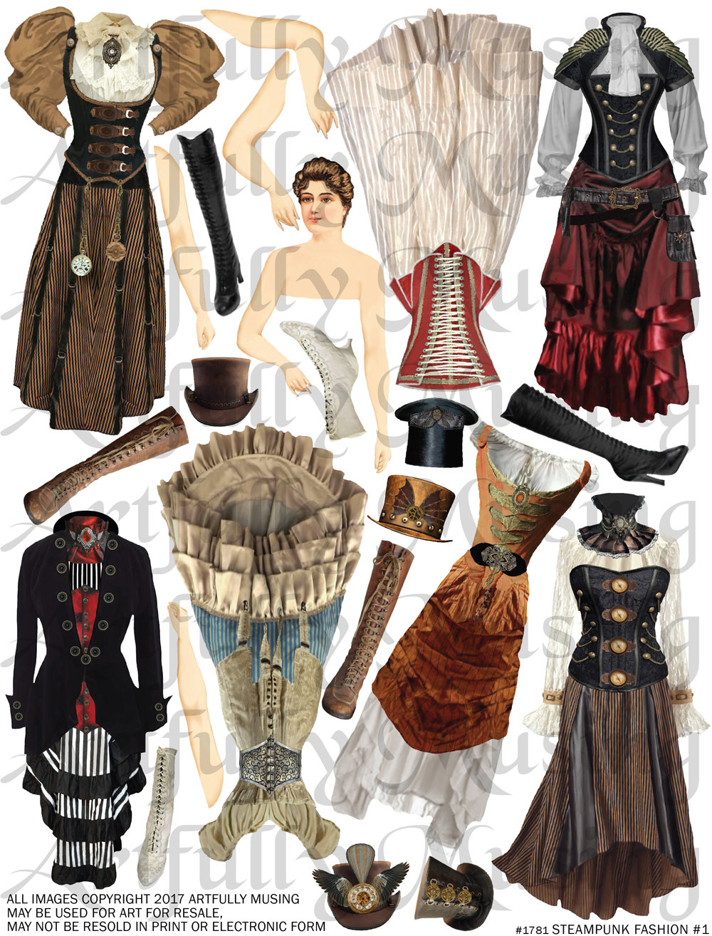 Steampunk Fashion 1 Paper Dolls Collage Sheet Digital Etsy UK