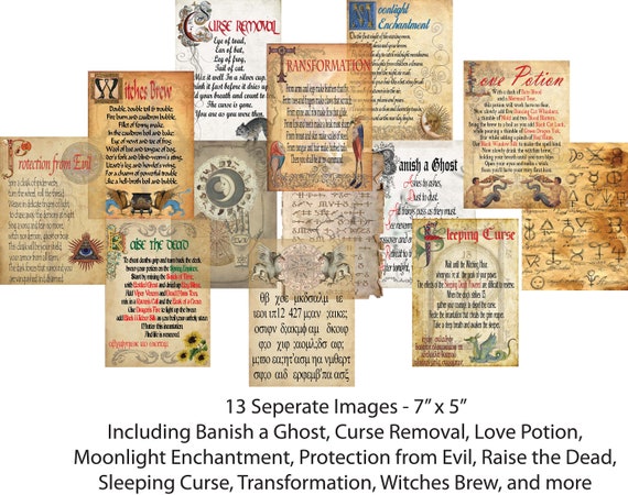 Large Magical Book Pages #1 - Spells Potions Charms Images - Separate  Images Set Clip Art - Digital Printable - Instant Download (1787)