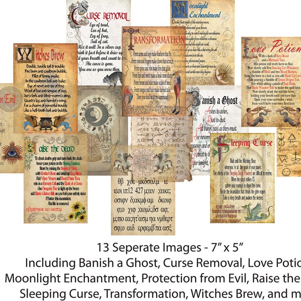 Large Magical Book Pages #1 - Spells Potions Charms Images - Separate Images Set Clip Art - Digital Printable - Instant Download (1787)