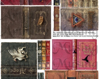 Magical Book Covers #1- Spells Potions Charms Halloween Collage Sheet- Digital Printable - Instant Download (1752)