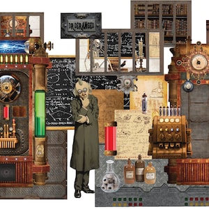 Mad Scientist Laboratory -  Grimsley Village Miniature Halloween Separate Image Set Clip Art - Digital Printable - Instant Download (5054)