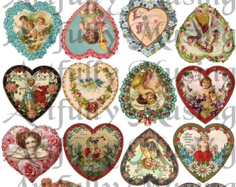 Vintage Valentines Hearts Collage Sheet- Digital Printable - Instant Download (3009)
