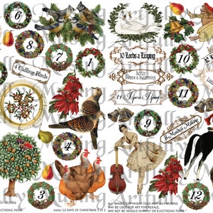 12 Days of Christmas - Two Collage Sheet Set - Digital Printable - Instant Download (1652)