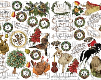 12 giorni di Natale - Set di due fogli Collage - Stampabile digitale - Download istantaneo (1652)