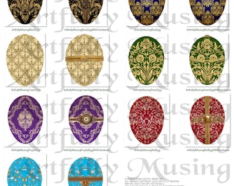 Elegant Eggs Faberge Inspired ATC Sized Digital Image Set Clip Art - Separate Images - Digital Printable - Instant Download (5013)