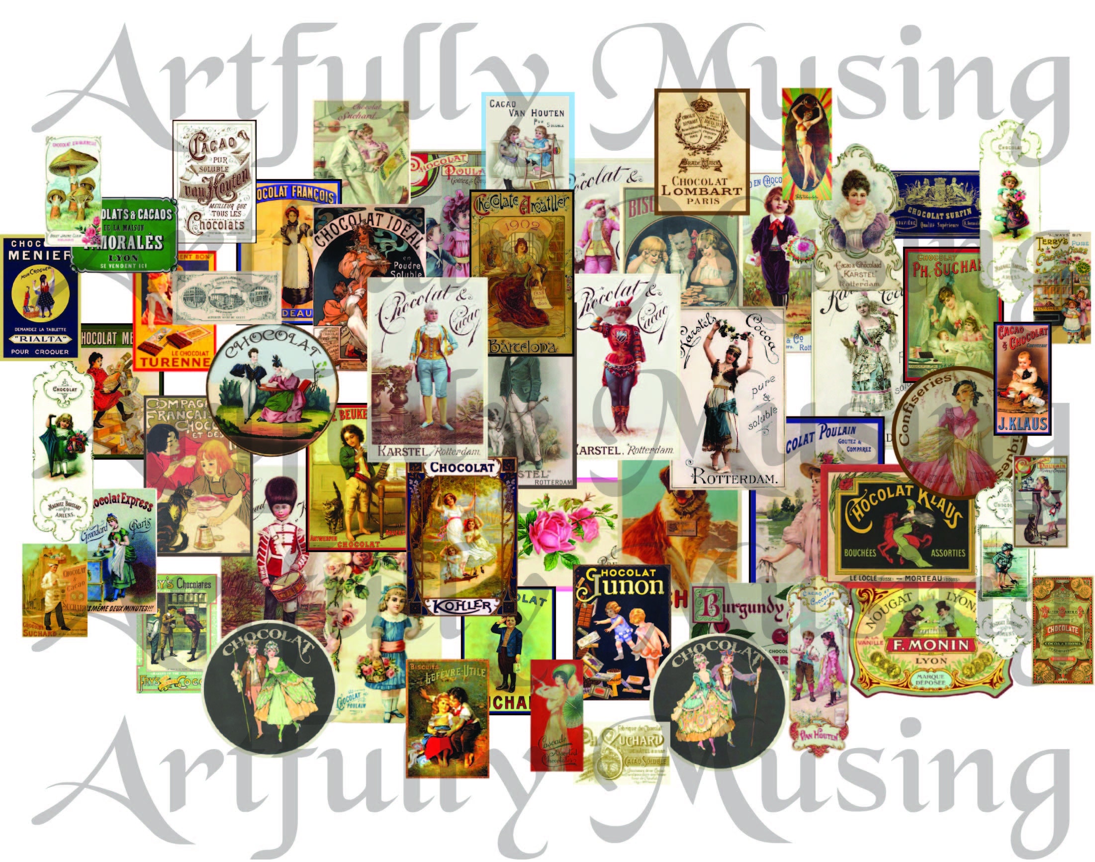 Mini Chocolate Labels & Posters - 57 Separate Images - French Vintage - Miniature - Digital Image Set- Printable - Instant Download (5070)