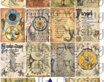 Magical Book Pages #2 - Spells Potions Charms Halloween Collage Sheet- Digital Printable - Instant Download (2242)