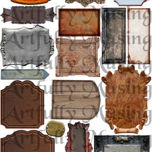 Puede incluir: Una colección de 13 letreros y placas en blanco en varios estilos y colores, incluyendo madera, metal y diseños de rollo. Los letreros son perfectos para agregar un toque vintage o rústico a la decoración de tu hogar o proyectos de manualidades.