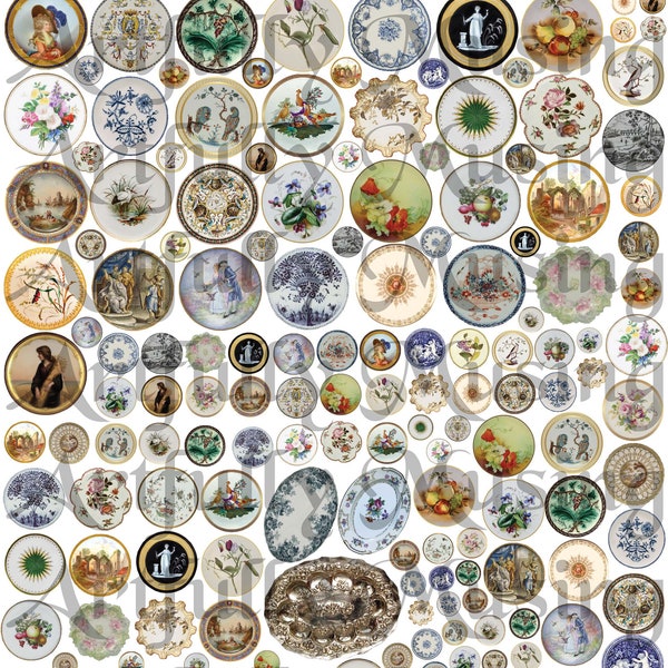 Miniature Plate Patterns Collage Sheet- Digital Printable - Instant Download (2267)