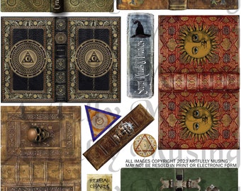 Magical Book Covers #3 - Spells Potions Charms Halloween Collage Sheet- Digital Printable - Instant Download (3038)