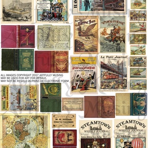 Steampunk Explorers Libri & Riviste Collage Foglio - Stampabile digitale - Download istantaneo (1778)