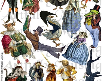 Strange People #2 - Anthropomorphic - Grimsley Village Miniature Halloween Collage Sheet- Digital Printable - Instant Download (2225)