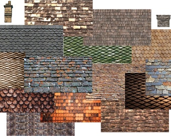 Architecture Roofs & Chimneys Digital Image Set Clip Art - Separate Images- Digital Printable - Instant Download (5030)