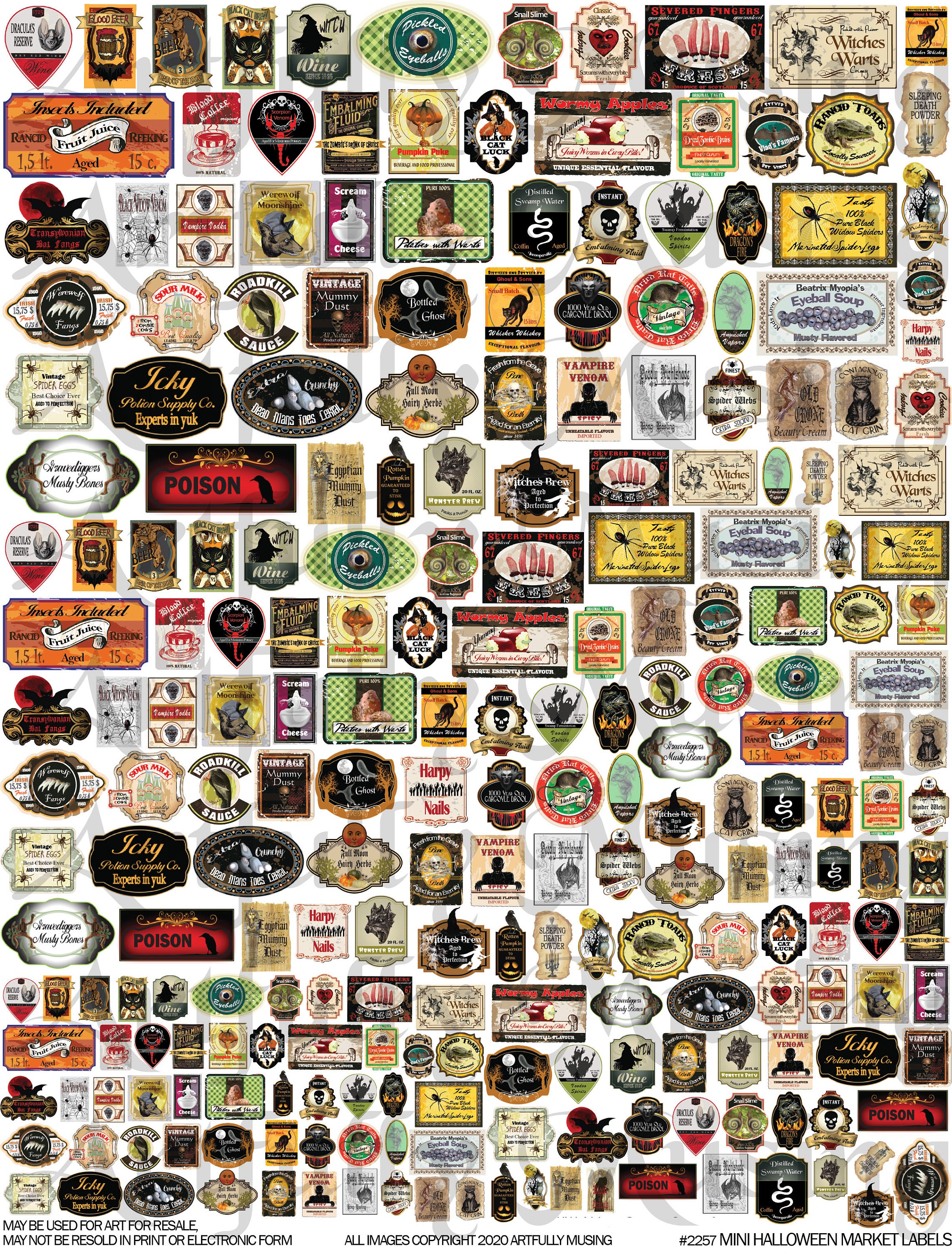 mini halloween food drink and potion labels collage sheet etsy