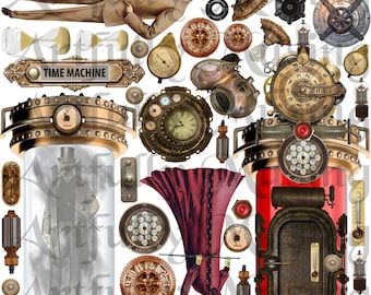 Time Machine Steampunk Collage Sheet- Digital Printable - Instant Download (1677)