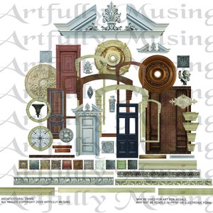 Architectural Trims 1:12 scale - 61 Separate Images -  Digital Image Set Clip Art - Digital Printable - Instant Download (5061)