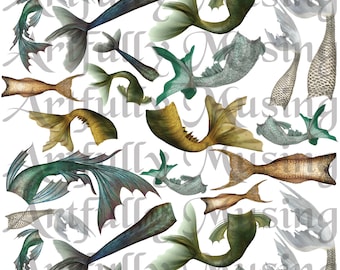 MERMAID TAILS  Collage Sheet- Digital Printable - Instant Download (1744)