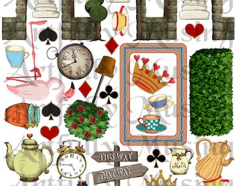Wonderland -  Alice in Wonderland Collage Sheet - Digital Printable - Instant Download (1658)