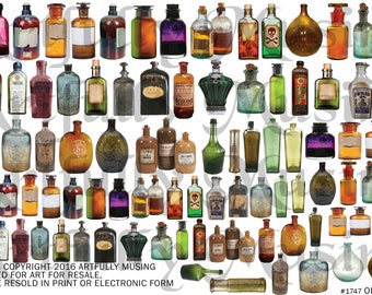 Old Bottles Collage Sheet- Digital Printable - Instant Download (1747)