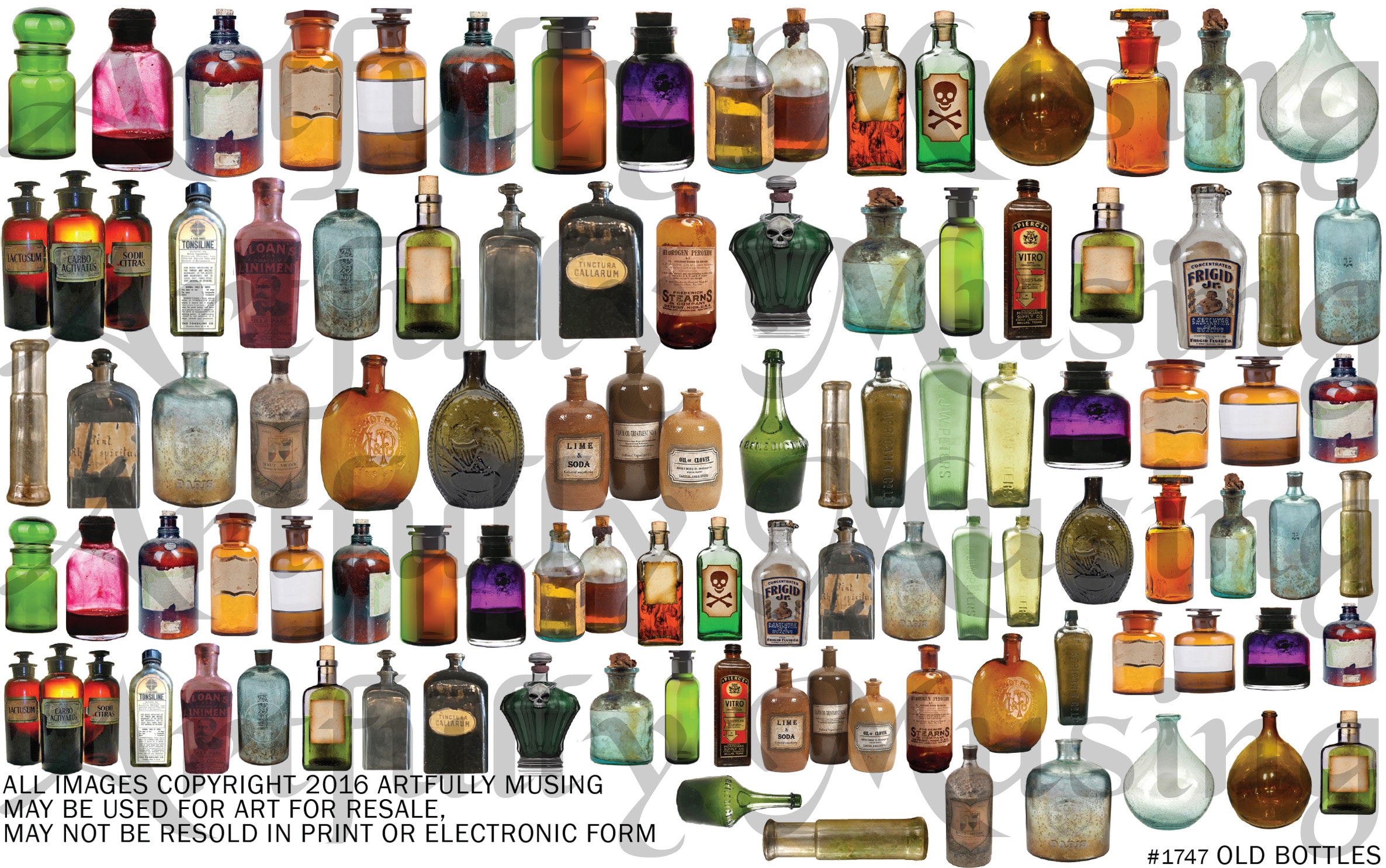 Old Bottles Collage Sheet- Digital Printable - Instant Download (1747)