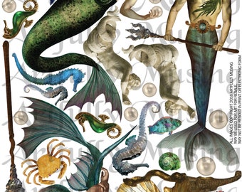 Mermen Collage Sheet- Digital Printable - Instant Download (1739)