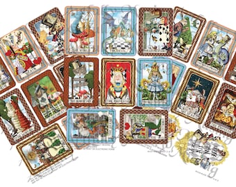 3 Collage Sheet Set - Alice In Wonderland Tarot Cards - Digital Printable - Instant Download (2229)