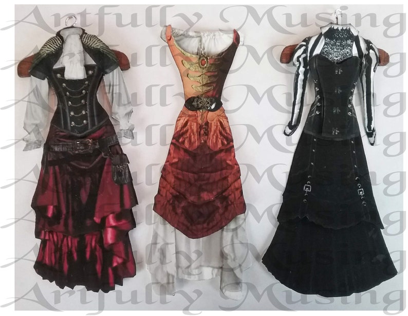 Steampunk Fashion 2 Paper Dolls Collage Sheet Digital Printable Instant Download 1782 image 7