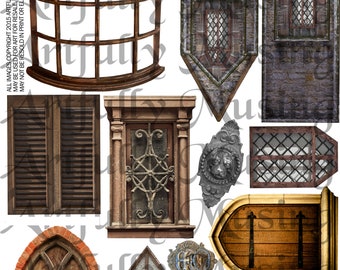 OLD WINDOWS #2 Architecture Collage Sheet - Digital Printable - Instant Download (1691)