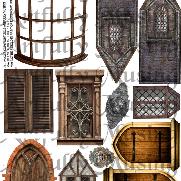 OLD WINDOWS #2 Architecture Collage Sheet - Digital Printable - Instant Download (1691)