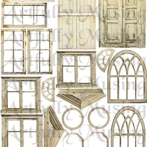 Shabby Ramen, Deuren, Architectuur Collage Sheet # 1 - Digitaal afdrukbaar - Instant Download (1785)