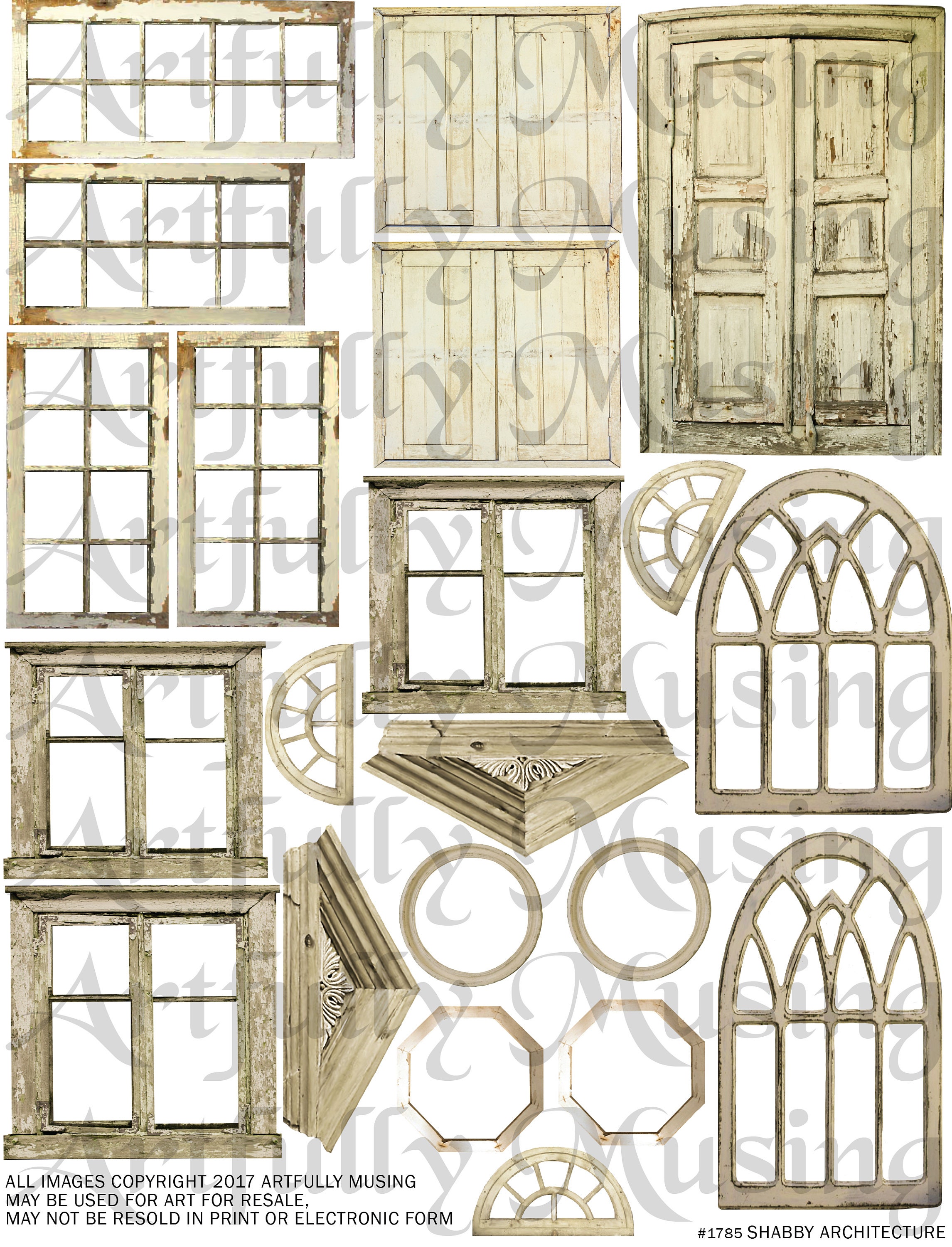 Shabby Windows Doors Architecture Collage Sheet 2 Digital Printable 