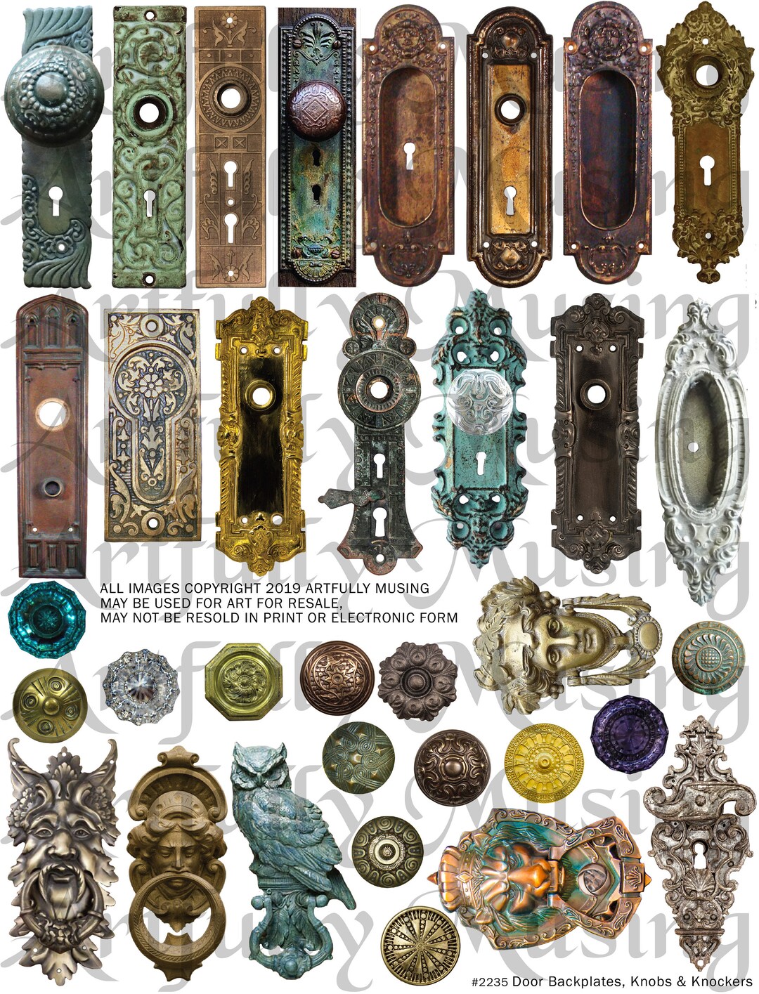 Door Backplates Knobs Knockers Collage Sheet Digital Printable Instant Download 2235 Etsy
