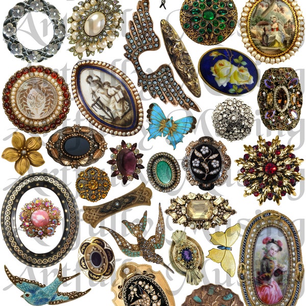 Bejeweled Jewelry Ephemera Collage Sheet- Digital Printable - Instant Download (1645)