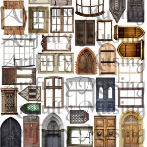 Mini Old Windows and Doors Architecture Collage Sheet - Digital Printable - Instant Download (1721)