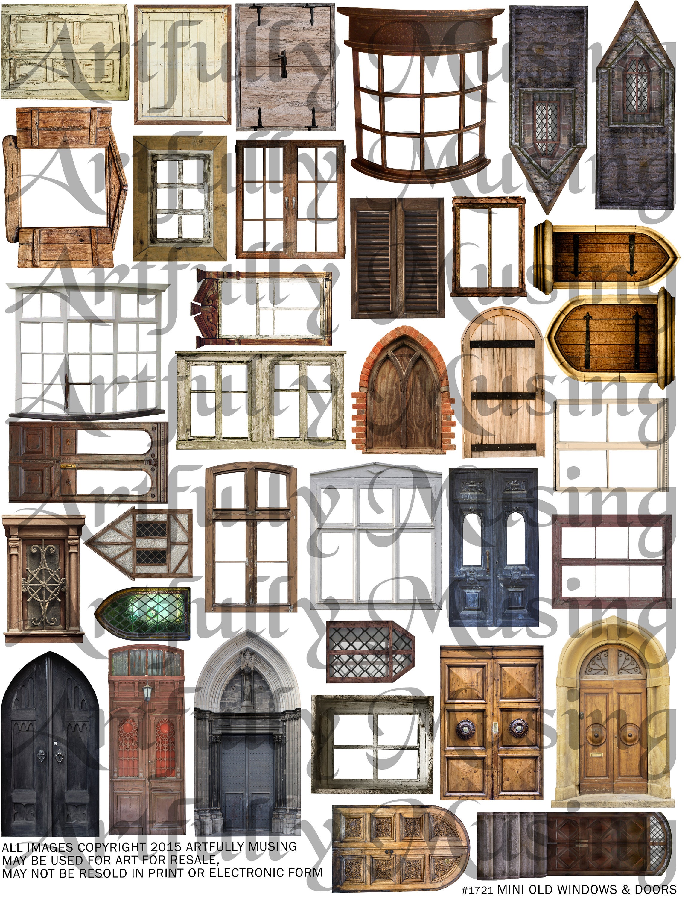 Mini Old Windows and Doors Architecture Collage Sheet Digital