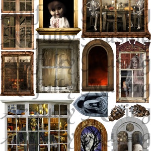 SPOOKY WINDOWS Halloween Collage Sheet- Digital Printable - Instant Download (1697)