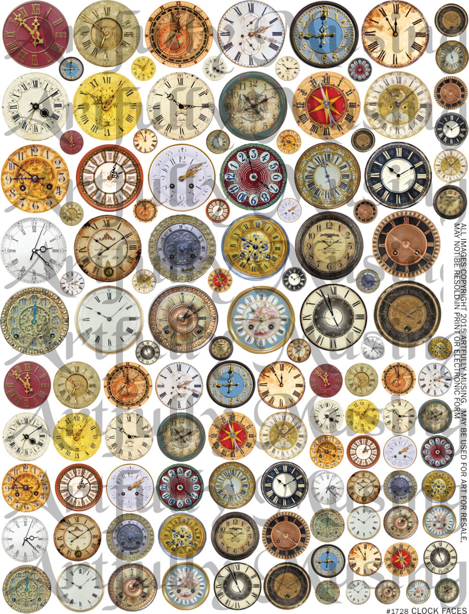 Clock Faces Collage Sheet- Digital Printable - Instant Download (1728 ...