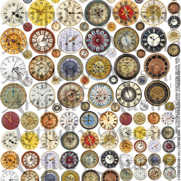 Clock Faces Collage Sheet- Digital Printable - Instant Download (1728)