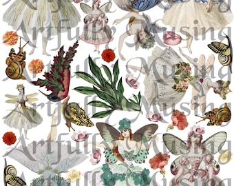 Flower Fairies Collage Sheet- Digital Printable - Instant Download (1732)