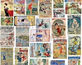 Mini Vintage Beach Posters  Collage Sheet- Digital Printable - Instant Download (1745)