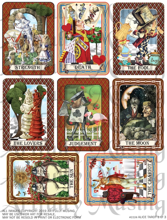 3 Collage Sheet Set Alice in Wonderland Tarot Cards -  Israel