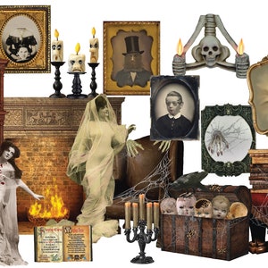Large House of Horror - 101 Separate Images -  Miniature Halloween Digital Image Set Clip Art - Digital Printable - Instant Download (5086)