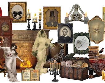 Large House of Horror - 101 Separate Images -  Miniature Halloween Digital Image Set Clip Art - Digital Printable - Instant Download (5086)