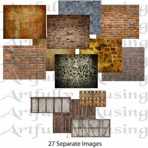 Architecture Facades  Wood, Brick, Stucco 27 Separate Images Digital Image Set Clip Art - Digital Printable - Instant Download (6000)