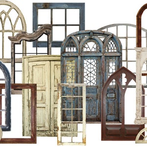 みすぼらしい建築物のドア、窓、その他 - 個別の画像 - デジタル画像セット クリップ アート - デジタル印刷可能 - 即時ダウンロード (5066)