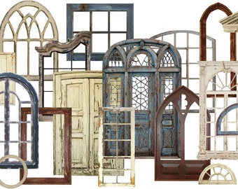 Shabby ArchitekturTüren, Fenster, mehr - Separate Bilder - Digitales Bild Set Clip Art - Digital druckbar - Instant Download (5066)